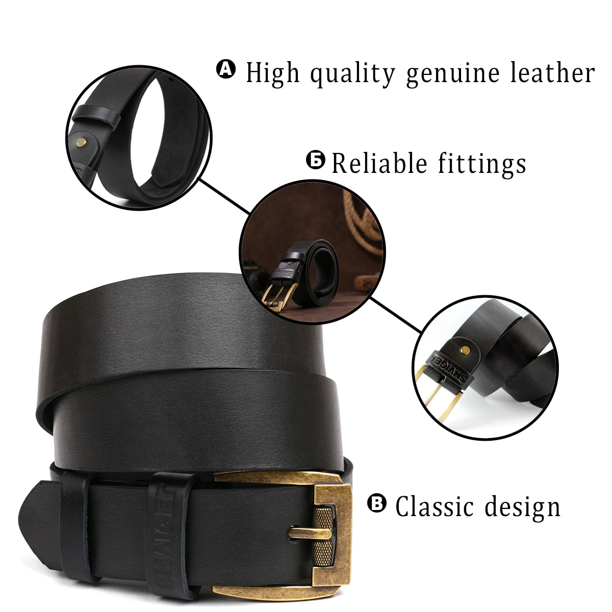 Leather Belt SHVIGEL 00001 Black Genuine Leather Made in Ukraine