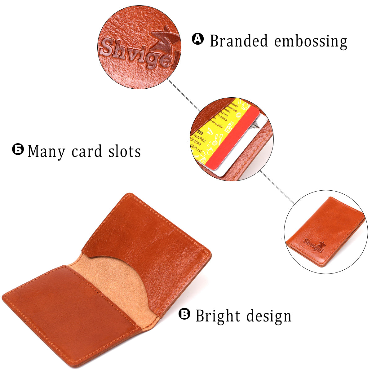 Leather Business Card Holder SHVIGEL 00115 Natural Leather for Business Cards, Ukraine