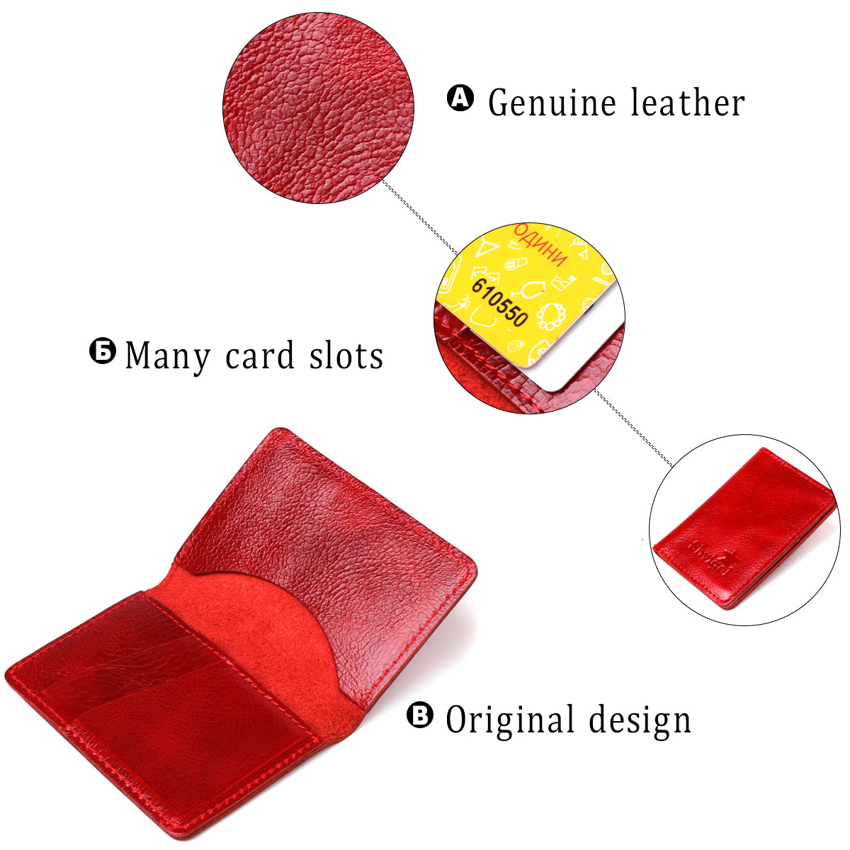 Stylish SHVIGEL Business Card Holder 00116 Red Genuine Leather for Visitation Cards