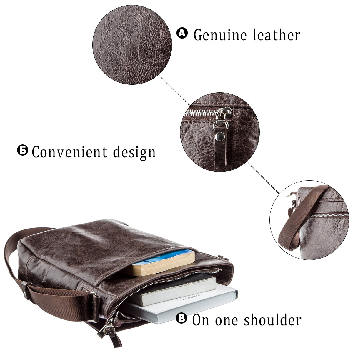Leather Messenger Bag SHVIGEL 00795 Brown Natural Leather Handmade in Ukraine