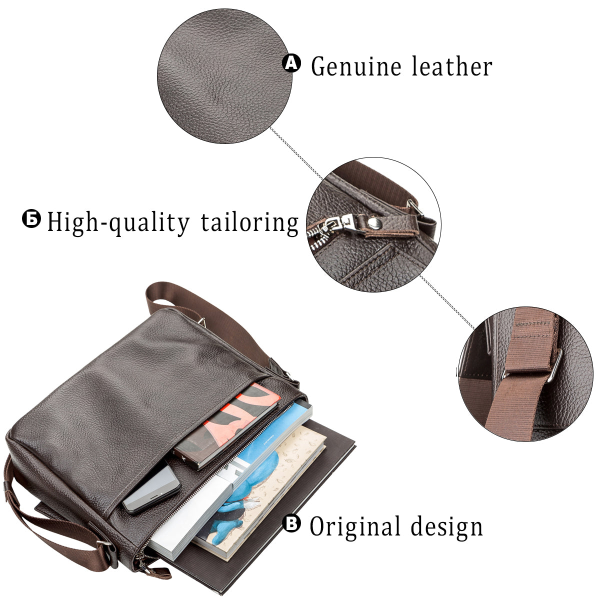 Leather Bag SHVIGEL 00798 Brown, Made in Ukraine, Genuine Leather Material