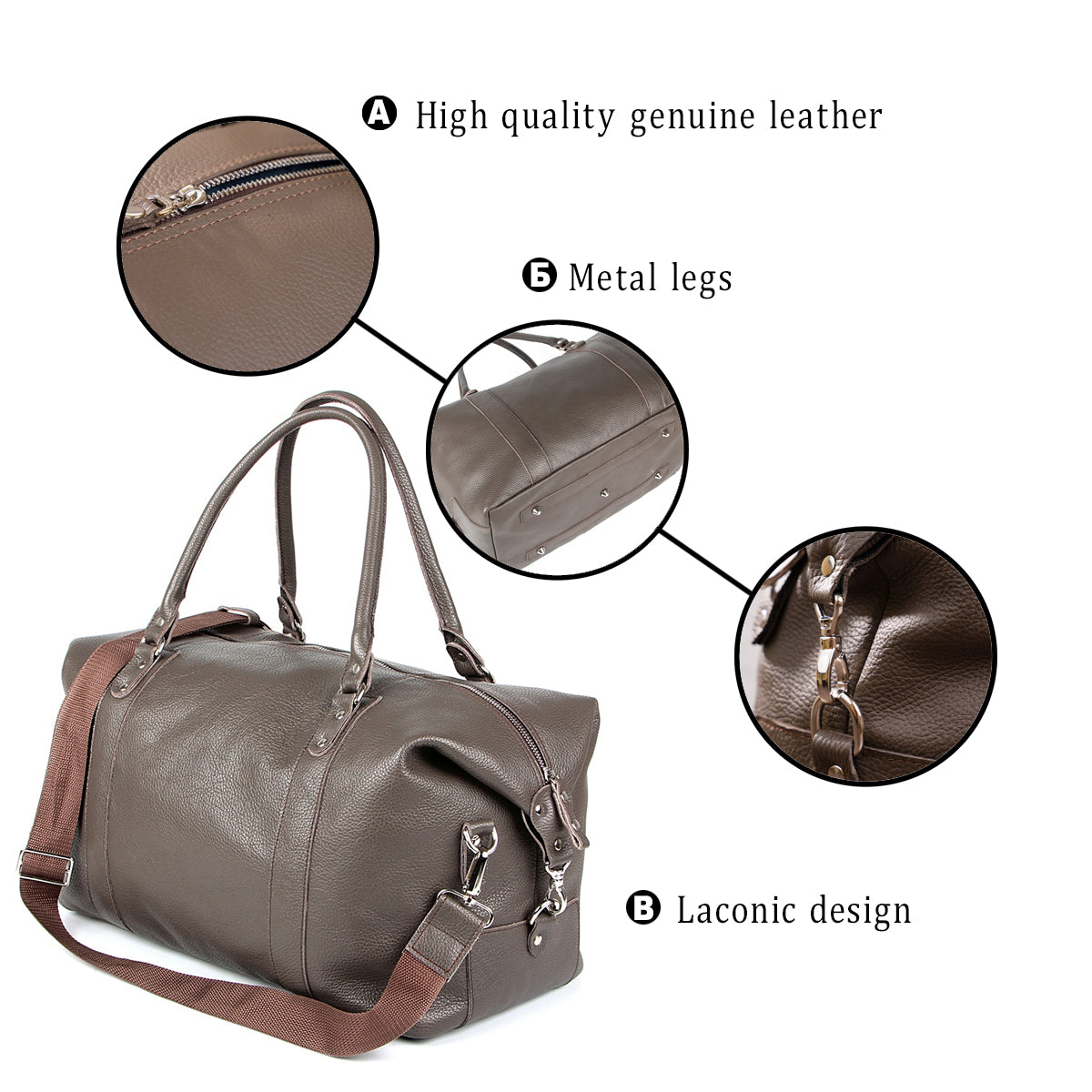 Travel Bag SHVIGEL 00889 Gray Genuine Leather Made in Ukraine
