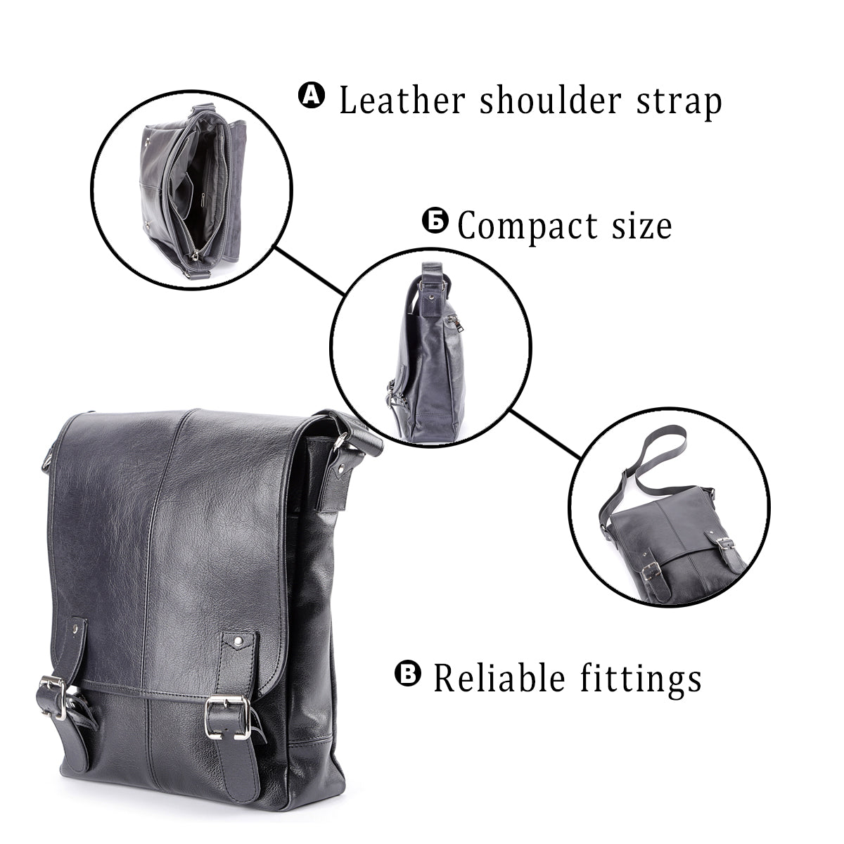 SHVIGEL Leather Bag 00919 Black - Premium Quality Genuine Leather from Ukraine