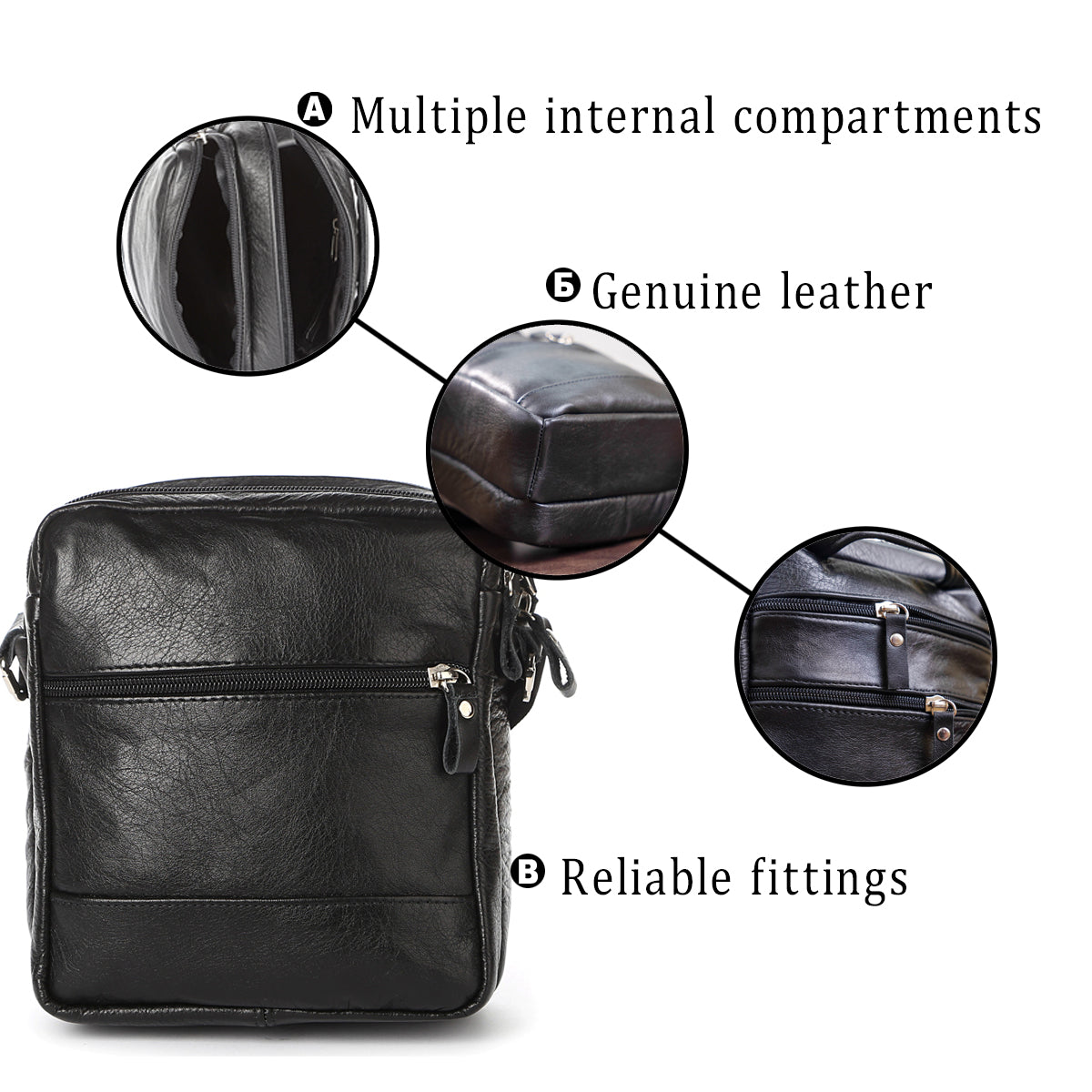 Men's Leather Bag SHVIGEL 00926 Black Handmade in Ukraine, Durable Natural Leather