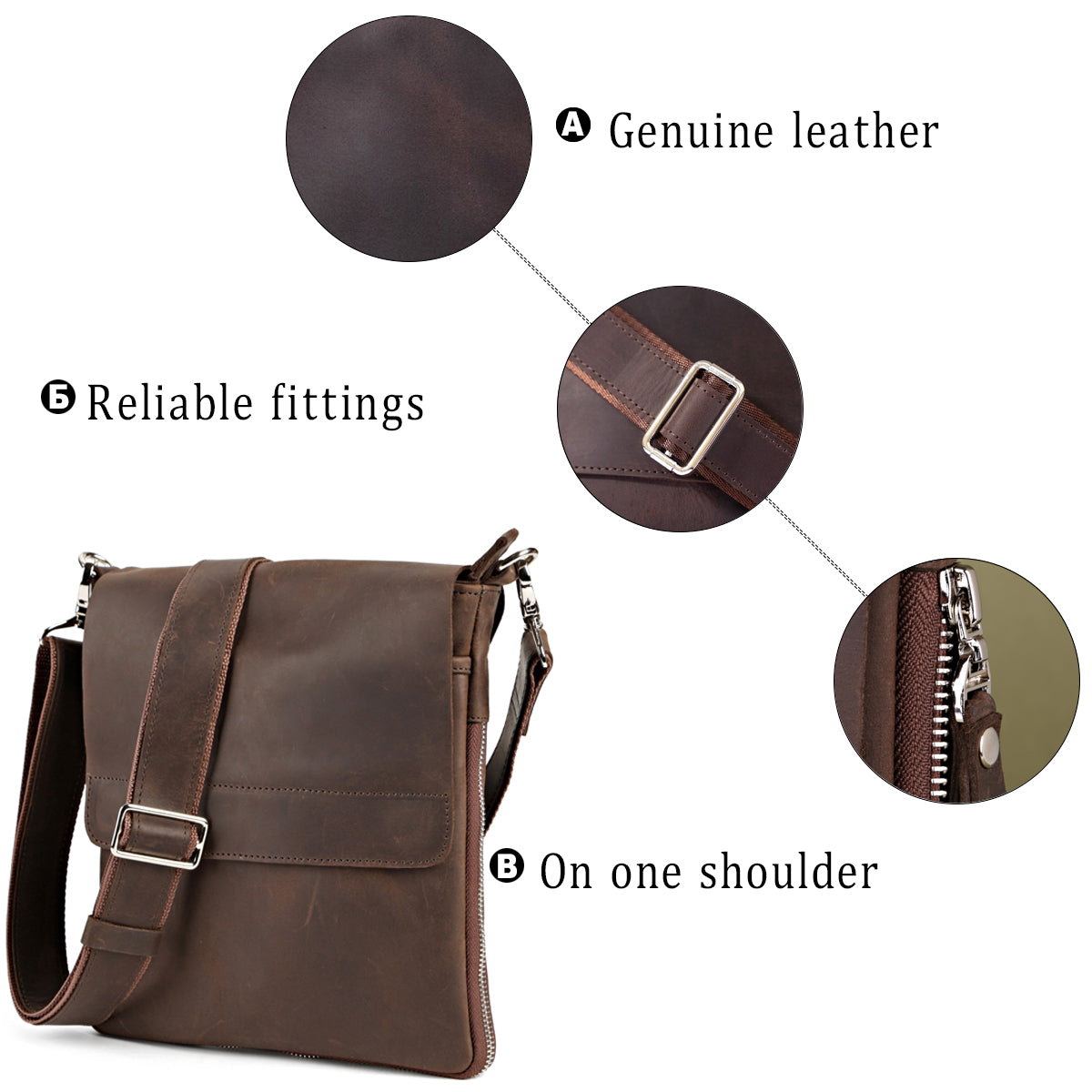 Leather Bag SHVIGEL 00999 Brown Natural Leather Handmade in Ukraine