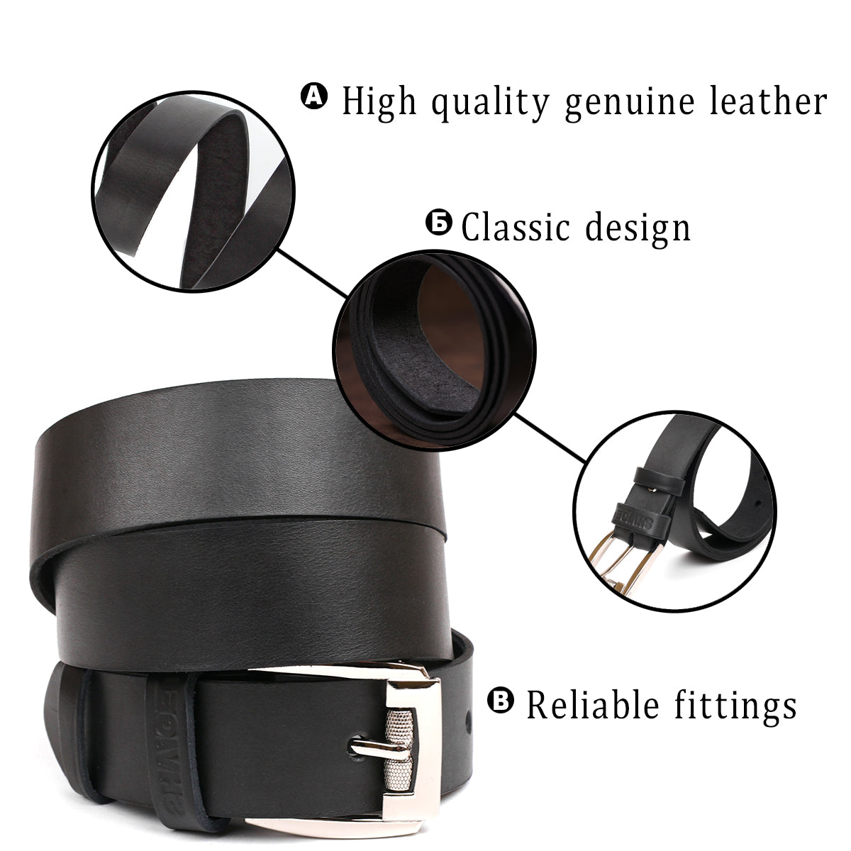 Men's Leather Belt SHVIGEL 10084 Black Genuine Leather Made in Ukraine