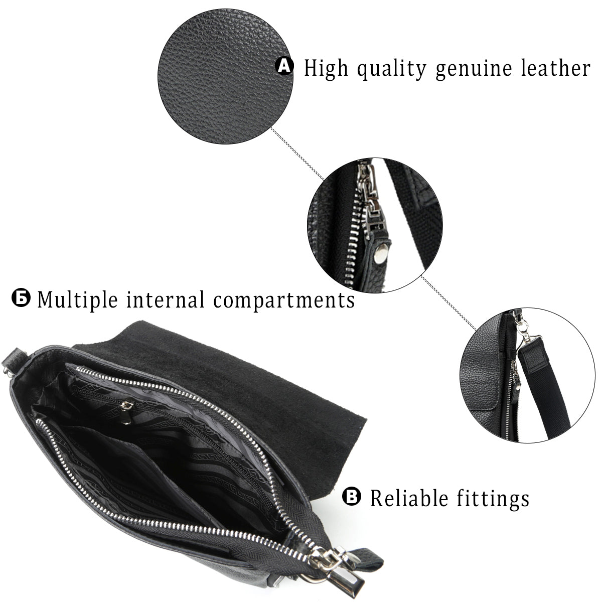 Genuine Leather Handbag SHVIGEL 11016 Black, Made in Ukraine, Premium Quality