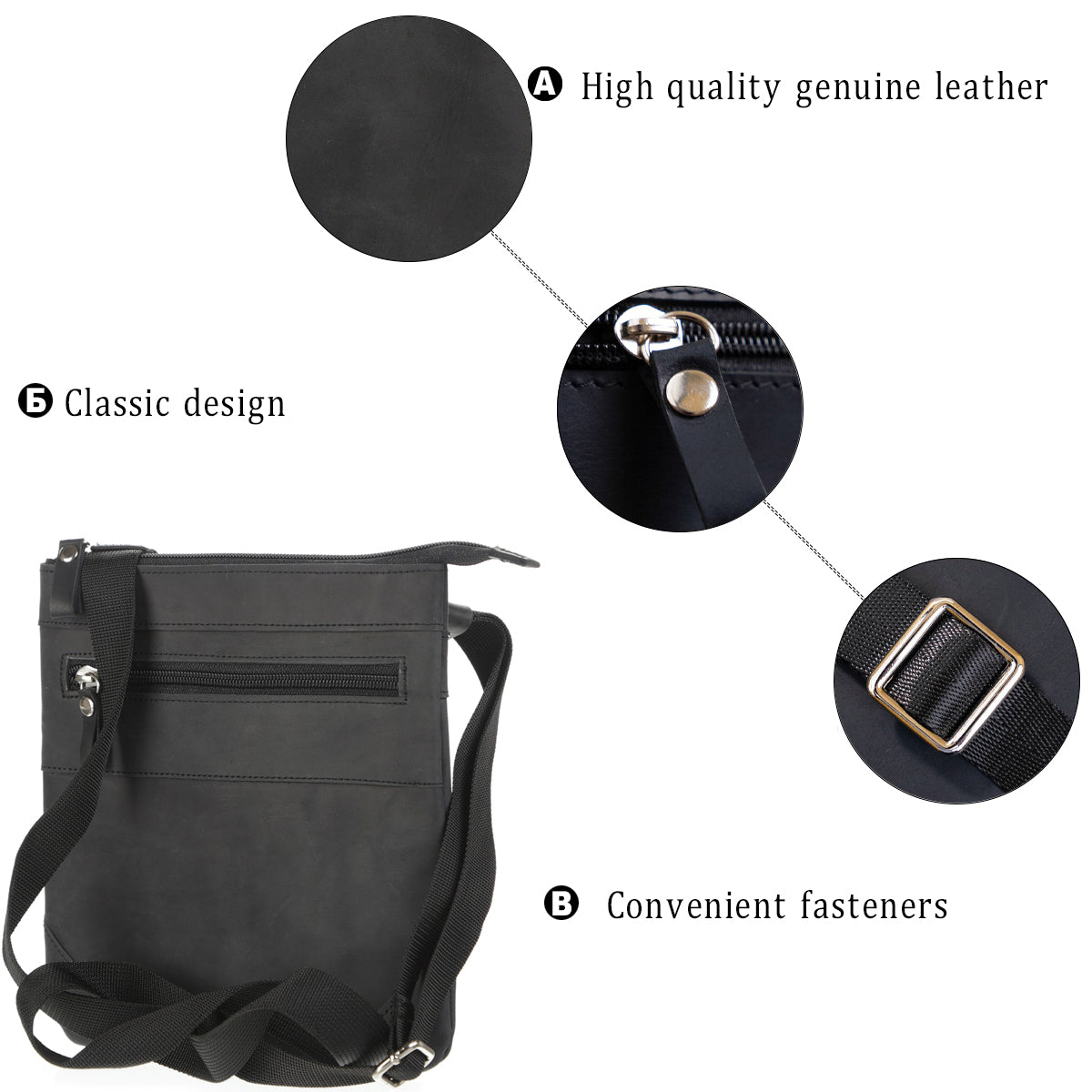 Leather Bag SHVIGEL 11024 Black Genuine Leather Handmade from Ukraine