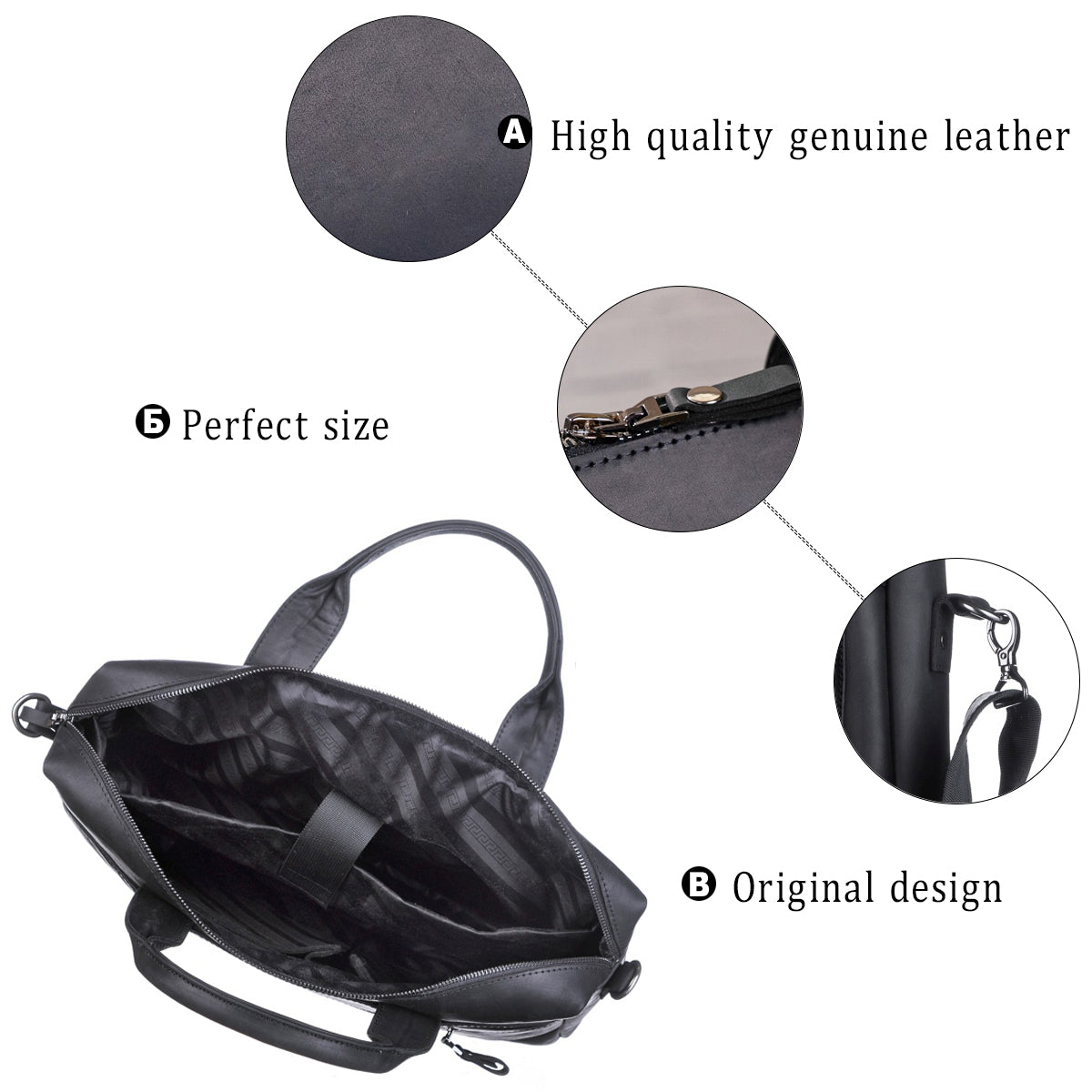 Laptop Bag SHVIGEL 11035 Black Genuine Leather with Stylish Design