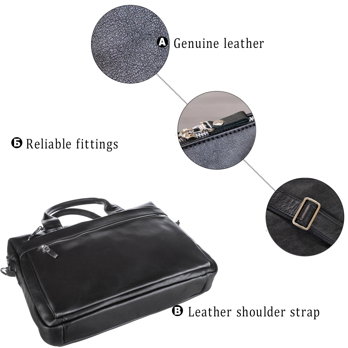 Laptop Bag SHVIGEL 11036 Black Genuine Leather Suitable for Daily Use