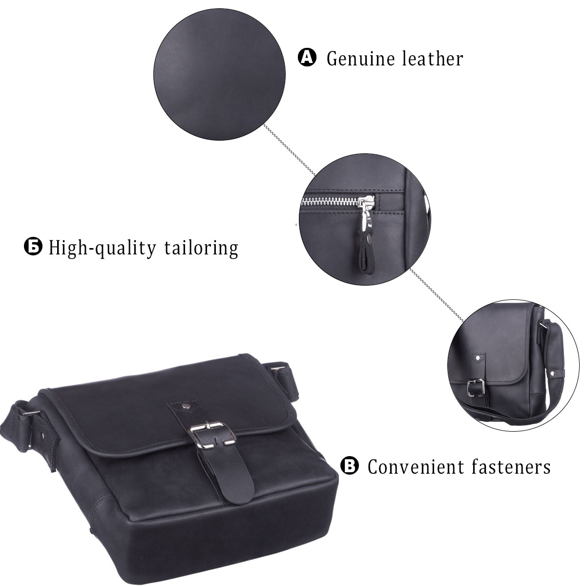 SHVIGEL Leather Bag 11037 Black - Genuine Ukrainian Leather, Stylish Design