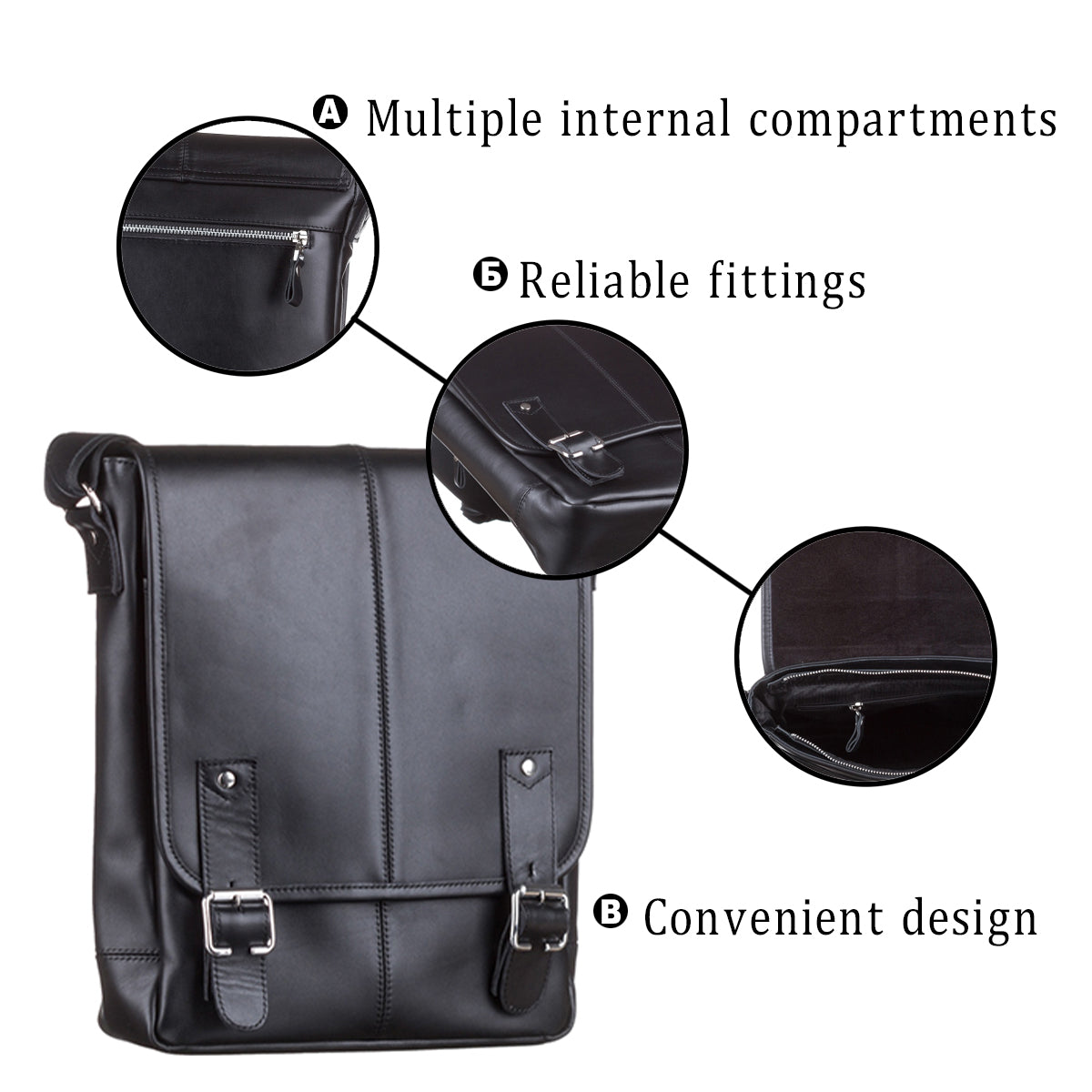 Men's Leather Bag SHVIGEL 11040 Black, Crafted from Natural Leather, Made in Ukraine