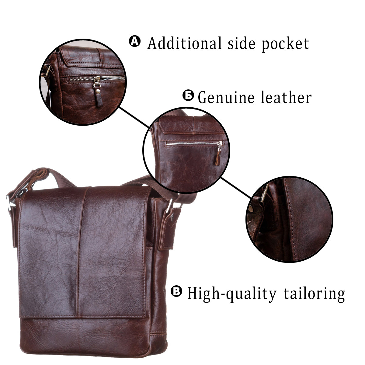 Leather Bag SHVIGEL 11042 Brown Genuine Leather Made in Ukraine