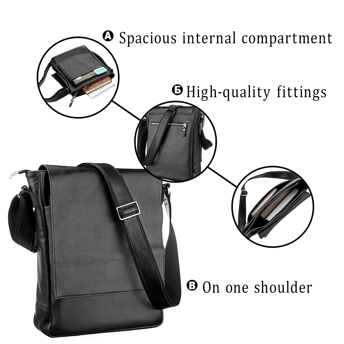 Leather Handbag SHVIGEL 11079 Black Made in Ukraine | Genuine Leather Quality