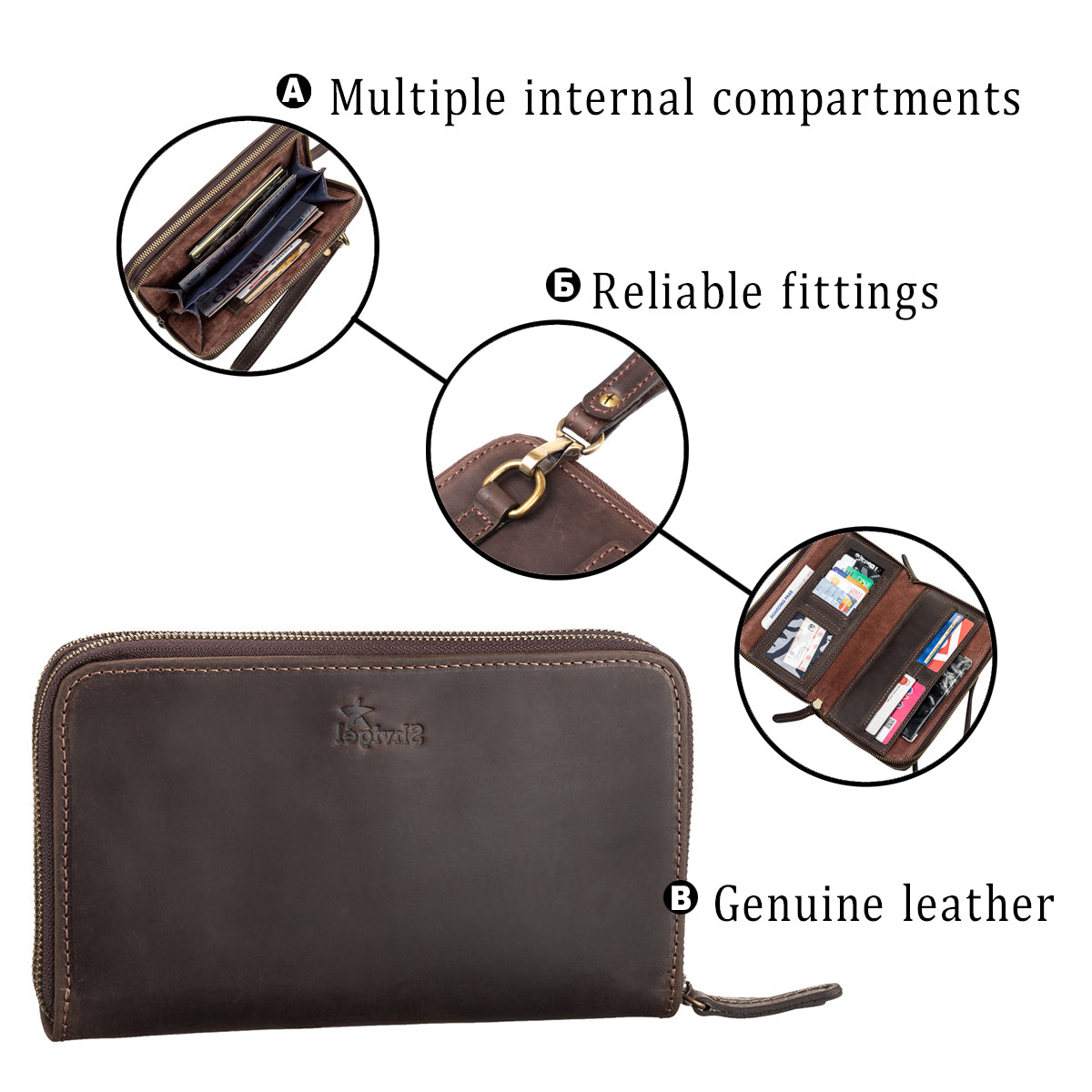 Men's Leather Clutch SHVIGEL 11083 Brown Natural Leather Made in Ukraine