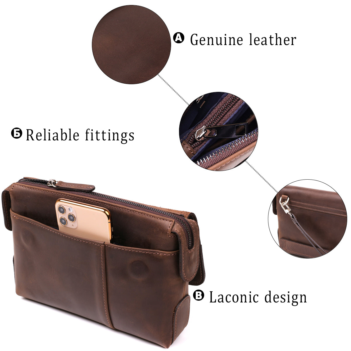 Men's Leather Clutch SHVIGEL 11085 Brown Natural Leather High-Quality Design