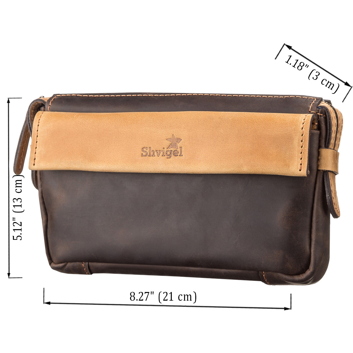 Men's Leather Clutch SHVIGEL 11086 Brown - Handmade Natural Leather from Ukraine