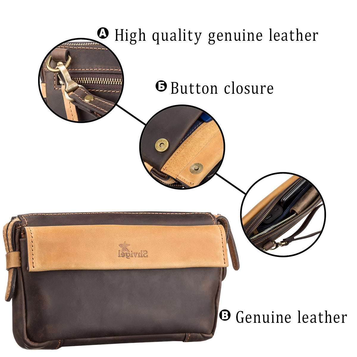 Men's Leather Clutch SHVIGEL 11086 Brown - Handmade Natural Leather from Ukraine