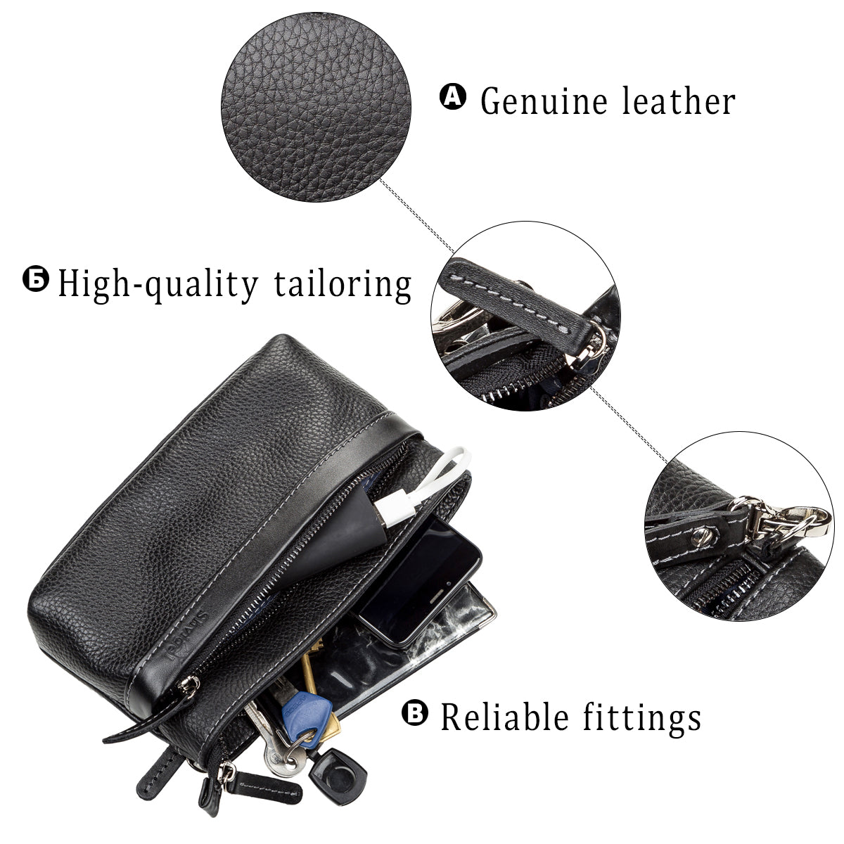 Men's Leather Clutch SHVIGEL 11087 Black Natural Leather Handmade in Ukraine