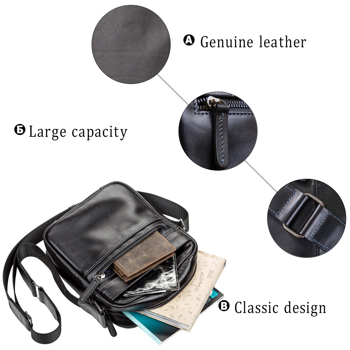 Men's Leather Bag SHVIGEL 11088 Black Natural Leather Ukraine Made Quality