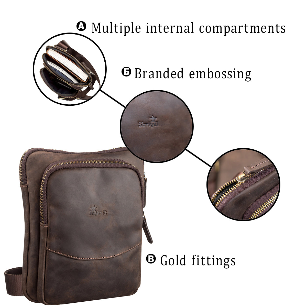 Men's Leather Bag SHVIGEL 11091 Brown Genuine Leather Handmade in Ukraine