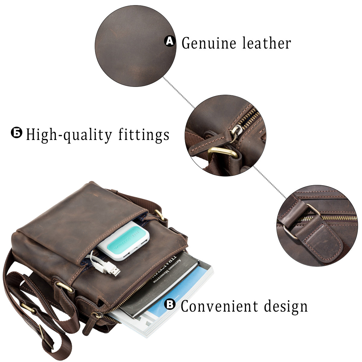 Leather Men's Bag SHVIGEL 11093 Brown Made in Ukraine, Natural Leather Quality