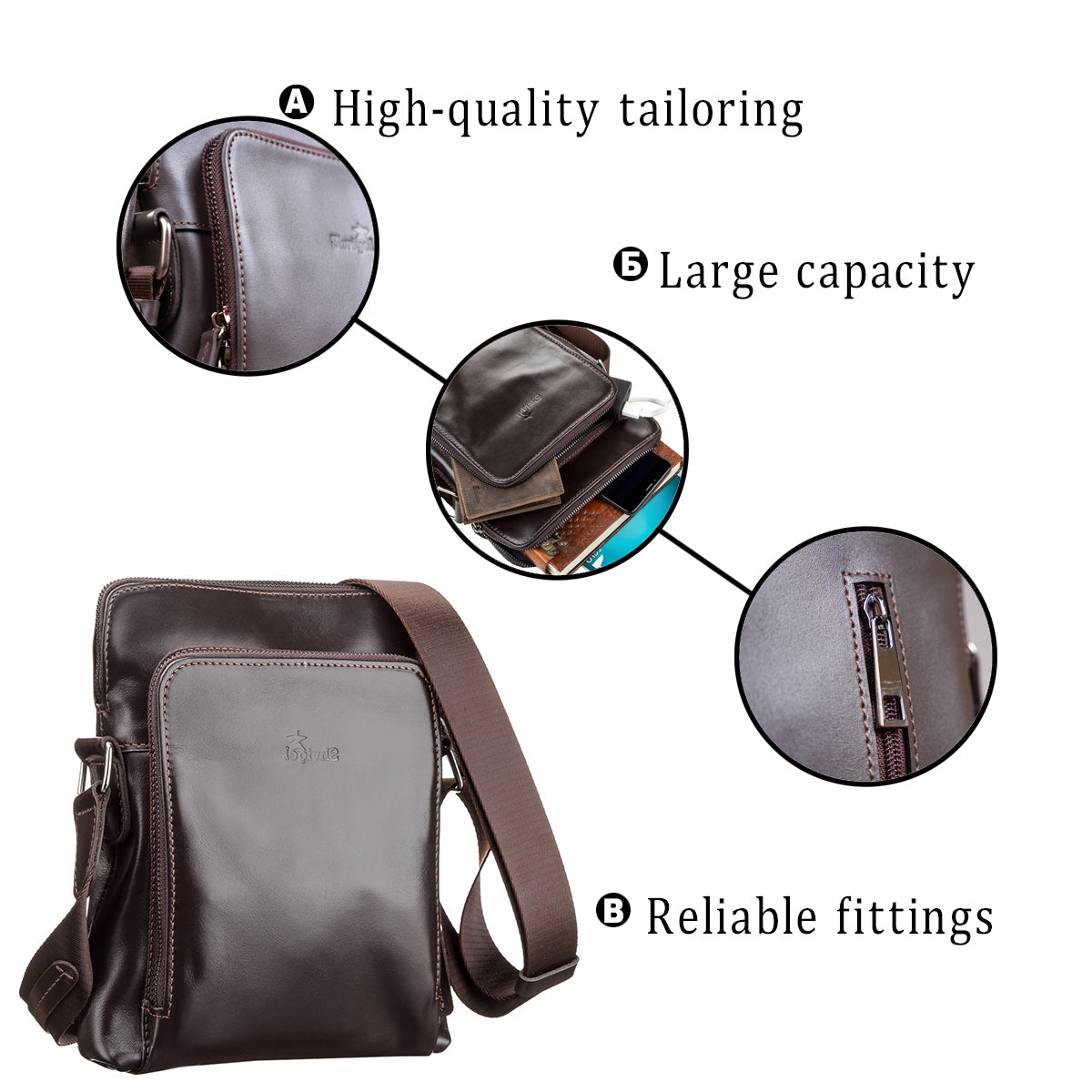 Men's Leather Bag SHVIGEL 11100 Brown Natural Leather Handcrafted in Ukraine