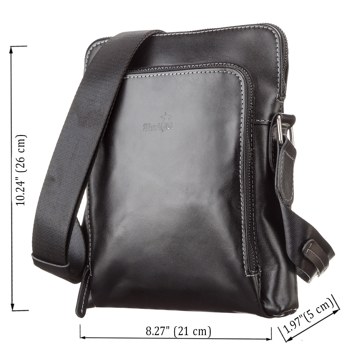 Men's Leather Bag SHVIGEL 11101 Black Genuine Leather Handmade in Ukraine