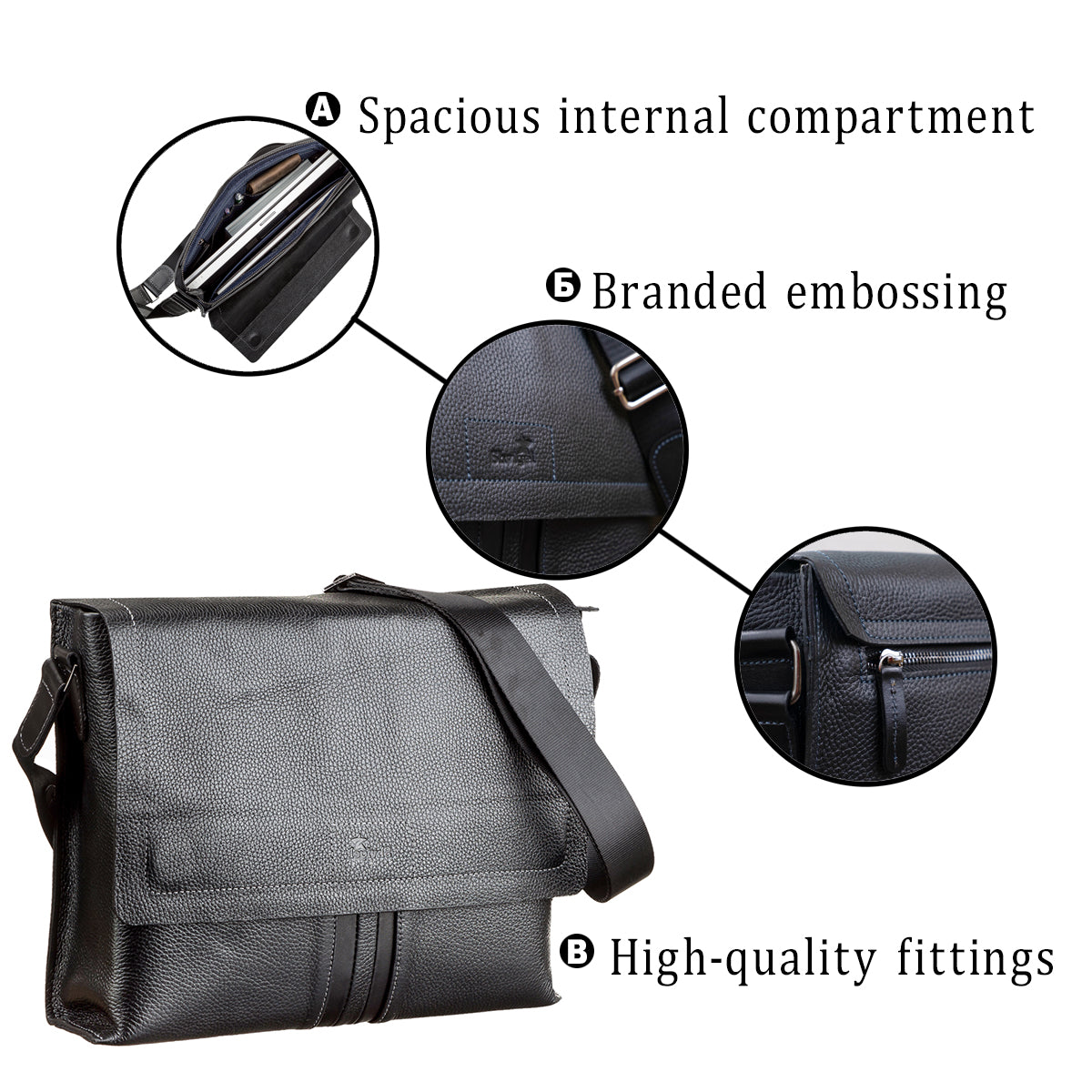 Men's Leather Bag SHVIGEL 11106 Black Genuine Leather Durable Design