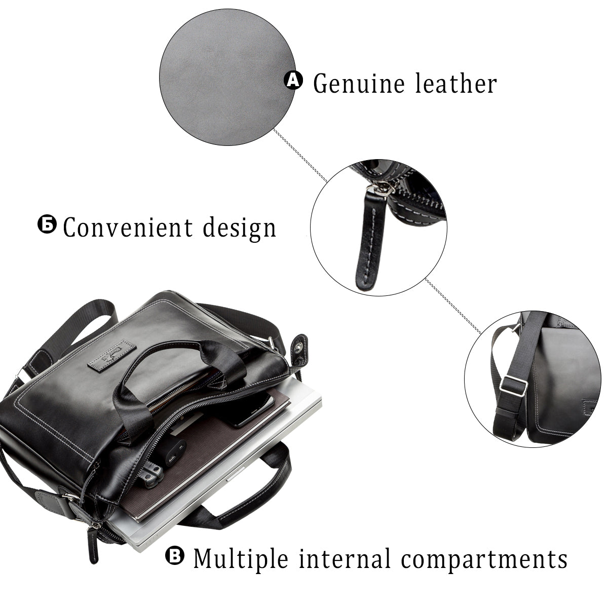 Men's Leather Bag SHVIGEL 11107 Black, Made in Ukraine, Natural Leather Material