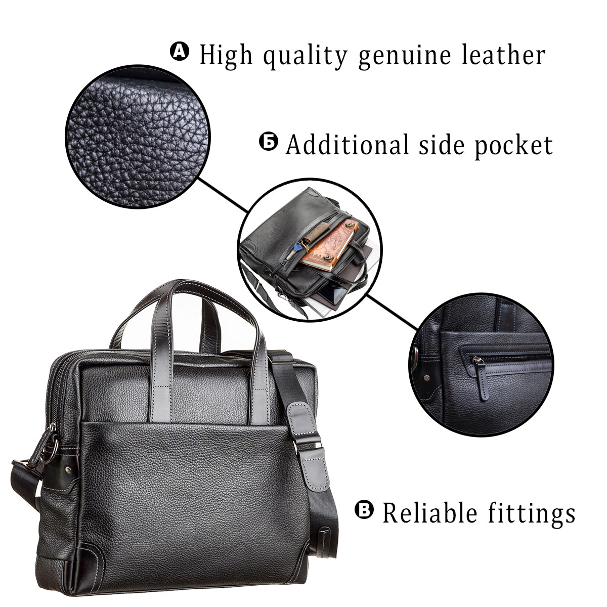Leather Laptop Bag SHVIGEL 11110 Black Natural Leather Made in Ukraine