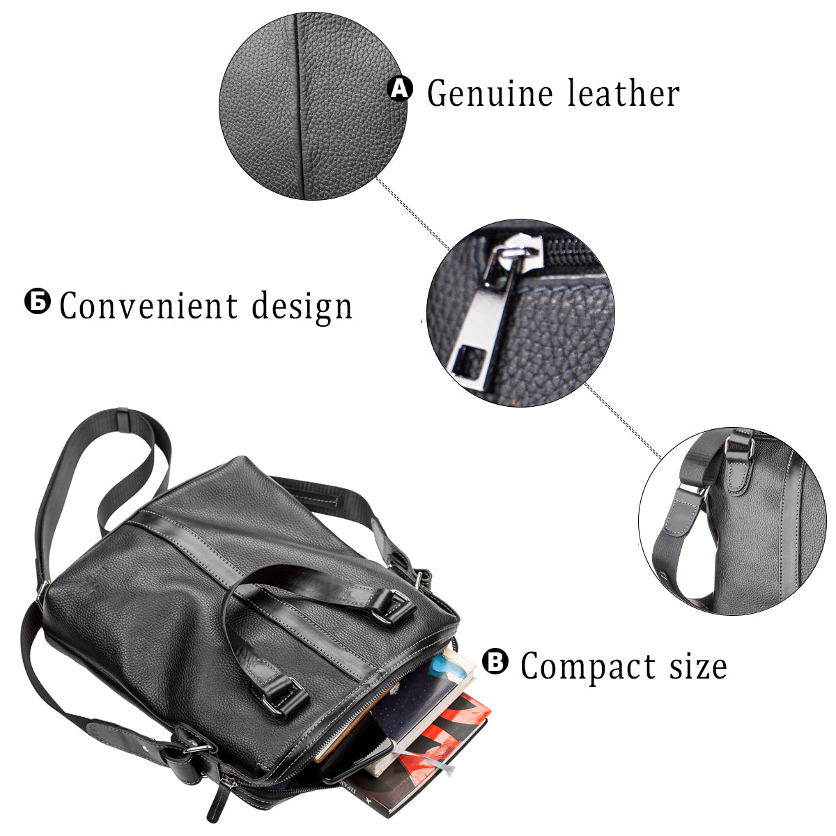 Leather Men's Bag SHVIGEL 11114 Black Natural Leather Stylish Design