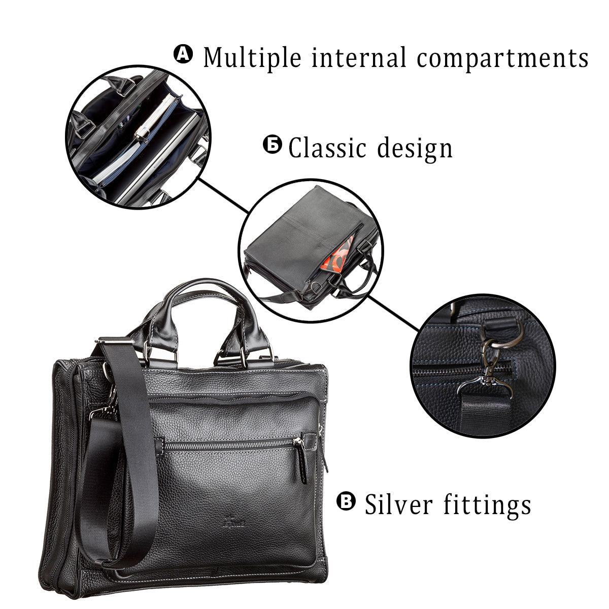 Men's Leather Bag SHVIGEL 11116 Black High-Quality Natural Leather from Ukraine