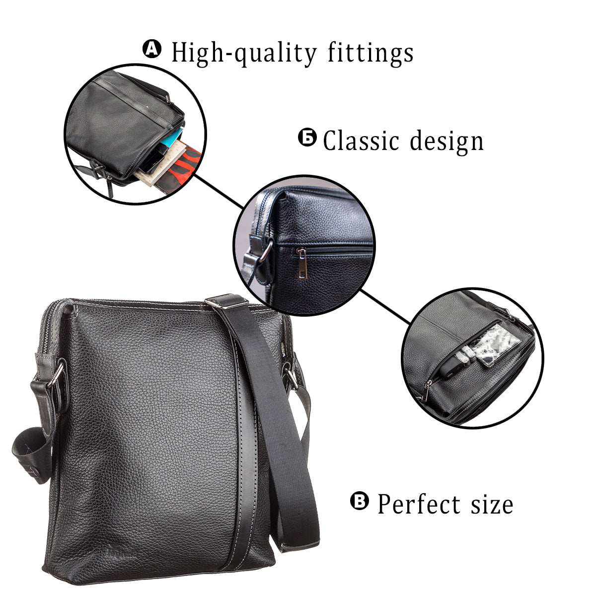 Men's Leather Bag SHVIGEL 11122 Black Genuine Leather, Premium Quality, Made in Ukraine