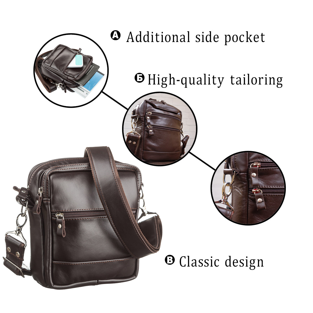 Men's Leather Bag SHVIGEL 11125 Brown Natural Leather Stylish Design Made in Ukraine