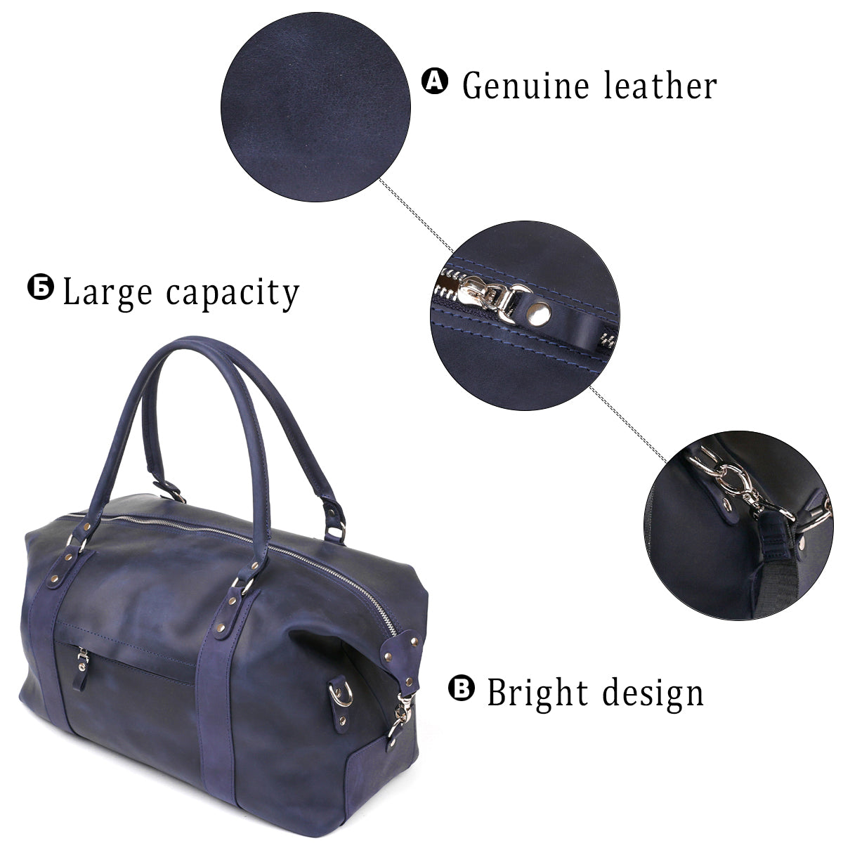 Travel Bag SHVIGEL 11127 Blue Natural Leather Ukrainian Craftsmanship