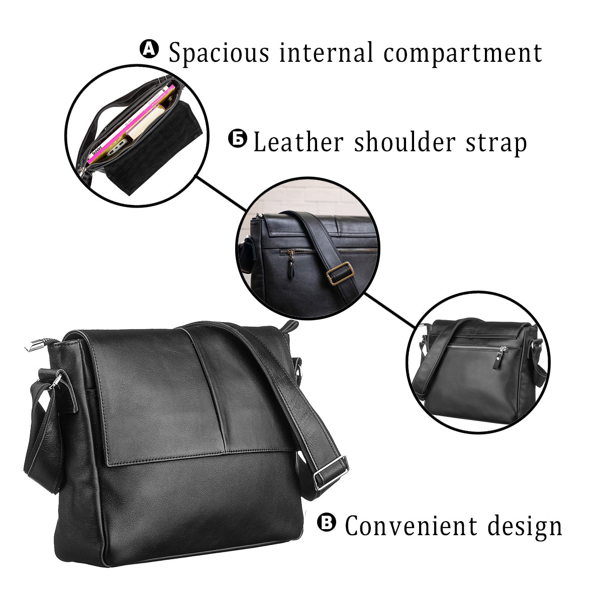Leather Bag SHVIGEL 11130 Black Genuine Leather Craftsmanship Ukraine