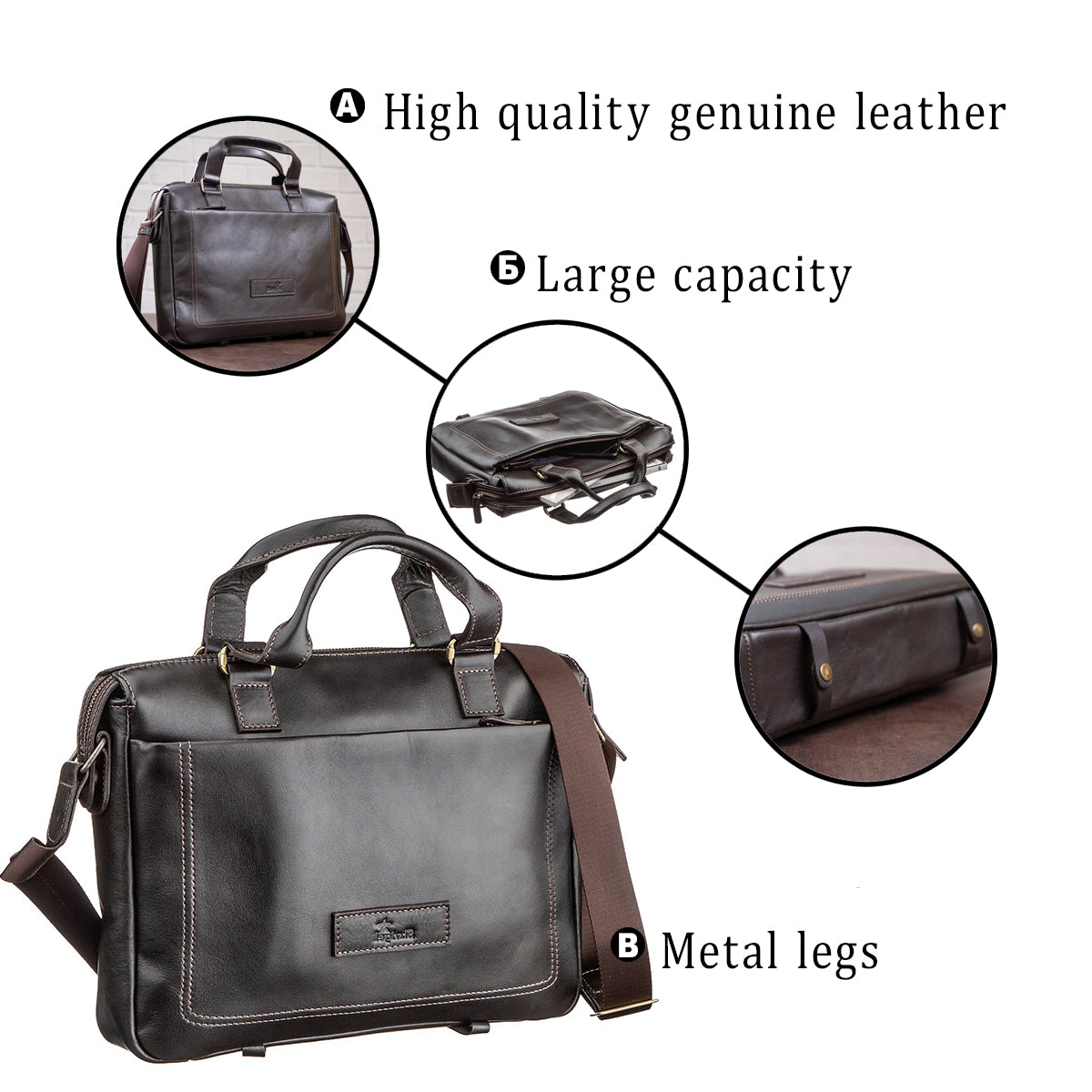 Men's Leather Bag SHVIGEL 11138 Brown Genuine Leather Handmade in Ukraine