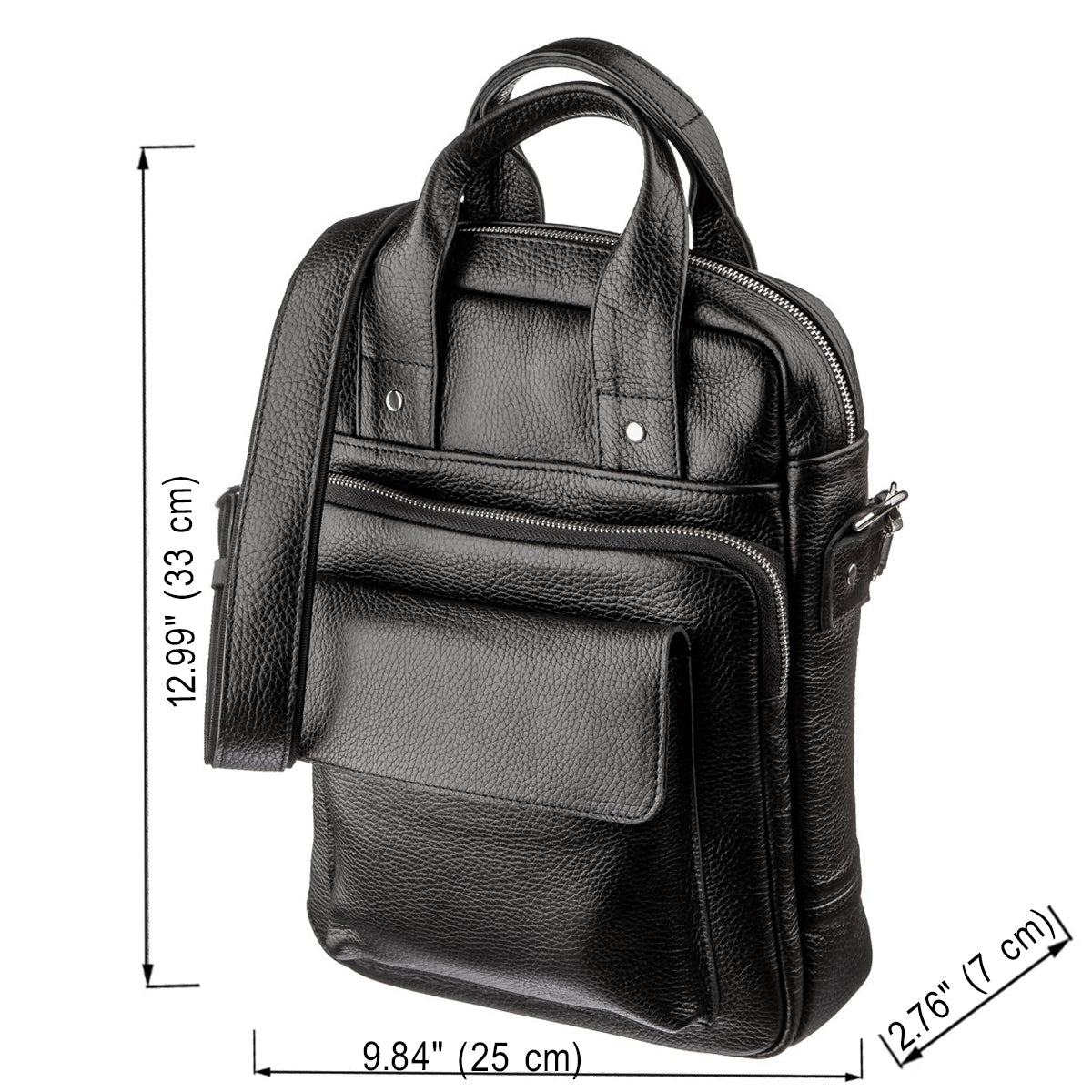 Men's Vertical Leather Bag SHVIGEL 11167 A4 Size Black Floater Natural Leather