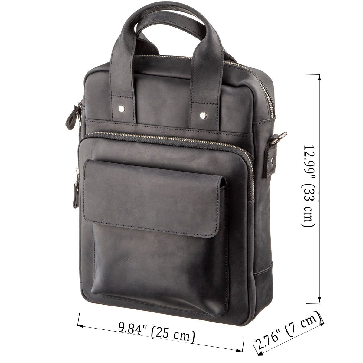 Vertical Men's Bag SHVIGEL 11169 A4 Size Black Matte Natural Leather