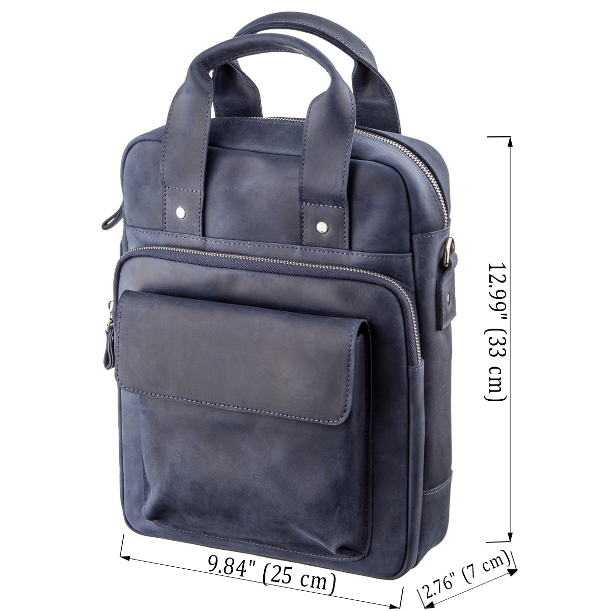 Stylish A4 Vertical Format Bag in Matte Leather by SHVIGEL, Model 11170, Blue Color