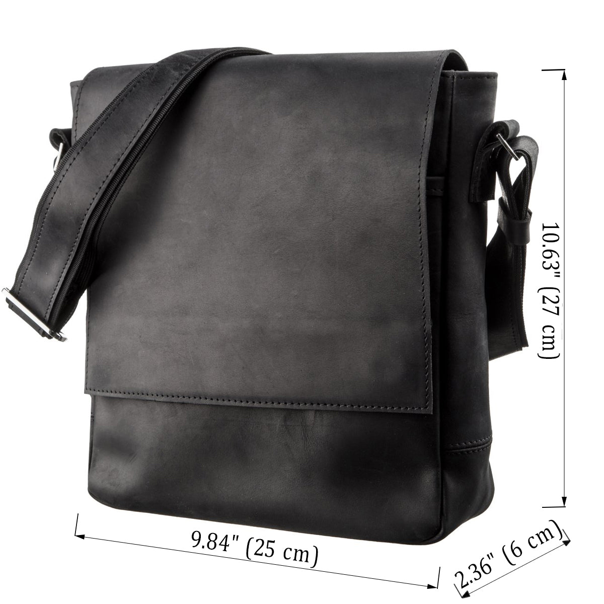 Vintage Men's Leather Bag SHVIGEL 11172 Black Medium Size Ukrainian Craftsmanship