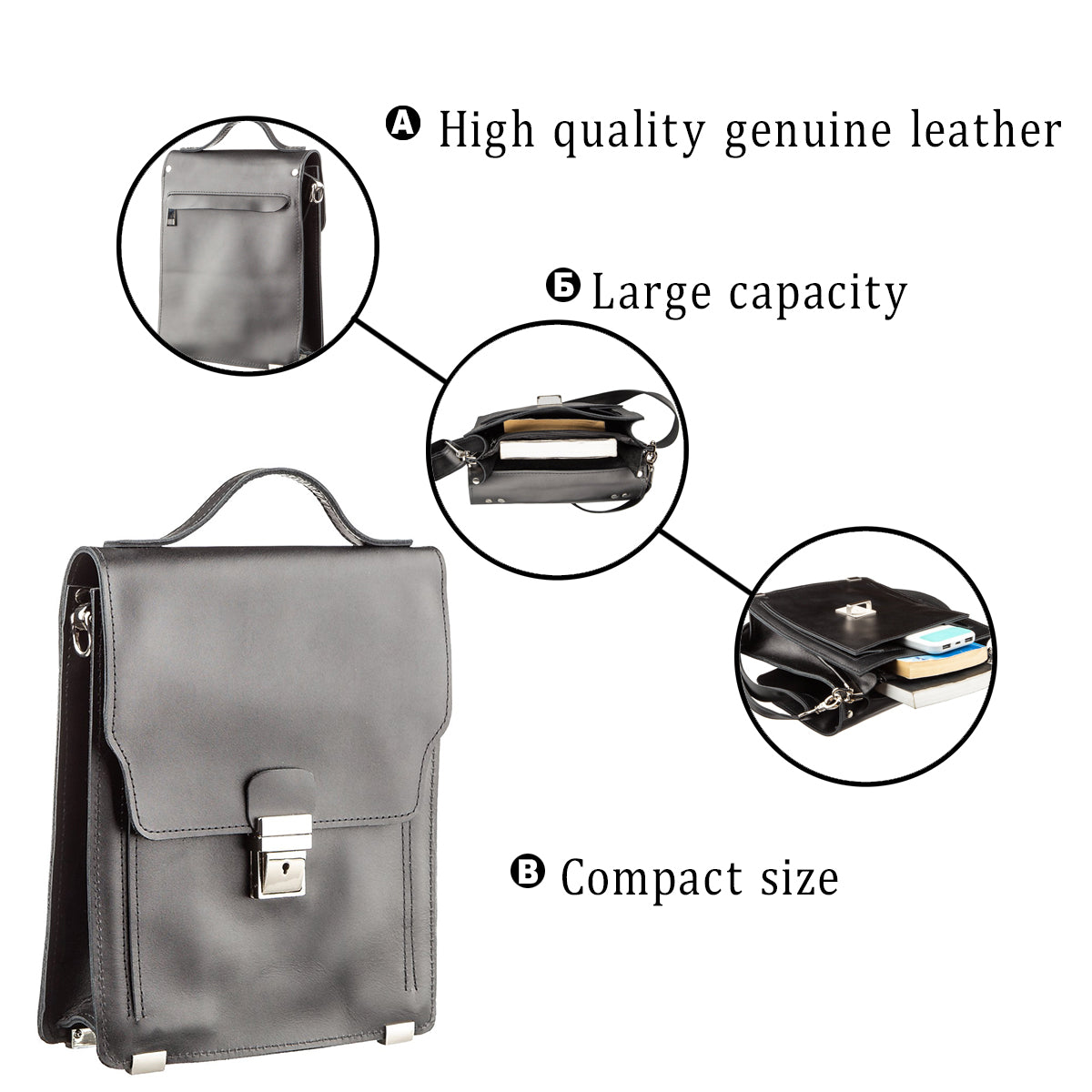 Vertical Leather Shoulder Bag SHVIGEL 11176 Black Natural Leather Design