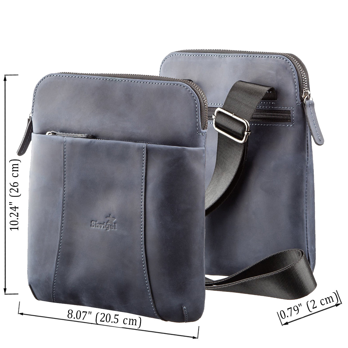 Stylish Men's Vintage Leather Messenger Bag SHVIGEL 11179 Blue, Made in Ukraine, High Quality Genuine Leather