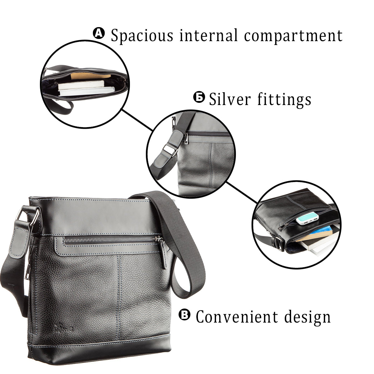 Men's Multifunctional Bag SHVIGEL 11181 Black Genuine Leather from Ukraine