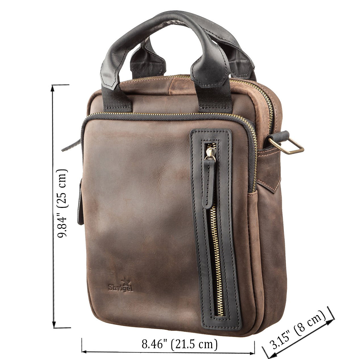 Men's Vintage Leather Bag SHVIGEL 11182 Brown and Black Combination, Ukraine Made
