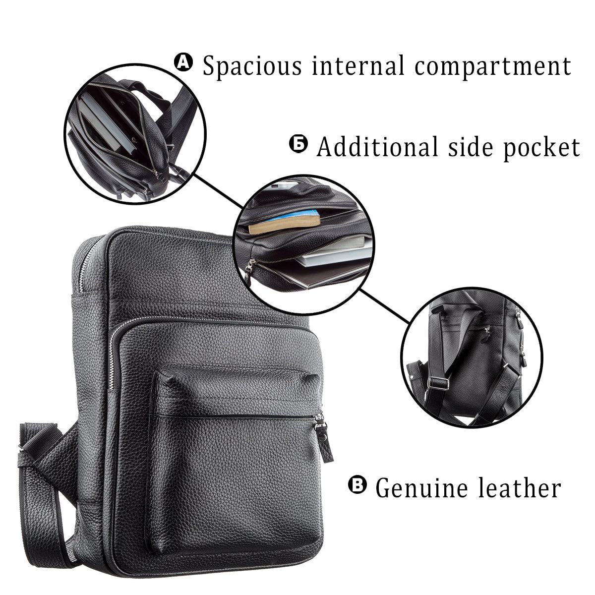 Leather Backpack SHVIGEL 11185 Black Crafted from Genuine Leather, Ukraine Made
