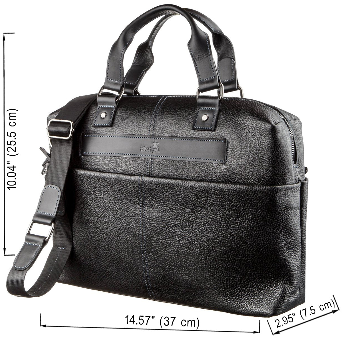 Leather Laptop Bag SHVIGEL 11243 Black Natural Leather Handmade Design