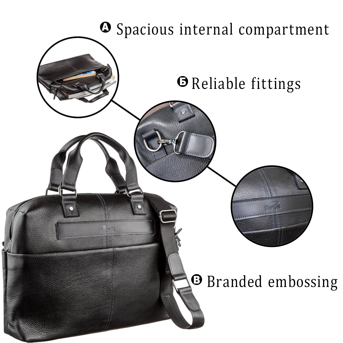 Leather Laptop Bag SHVIGEL 11243 Black Natural Leather Handmade Design
