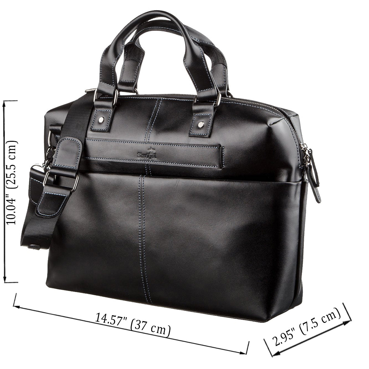 SHVIGEL Leather Laptop Bag 11248 Black Smooth Genuine Leather Design